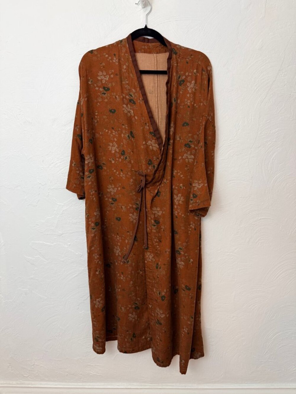 Hand Printed Floral Linen Jacket: Long Cotton Kimono Coat with Pockets - Picture 2 of 6